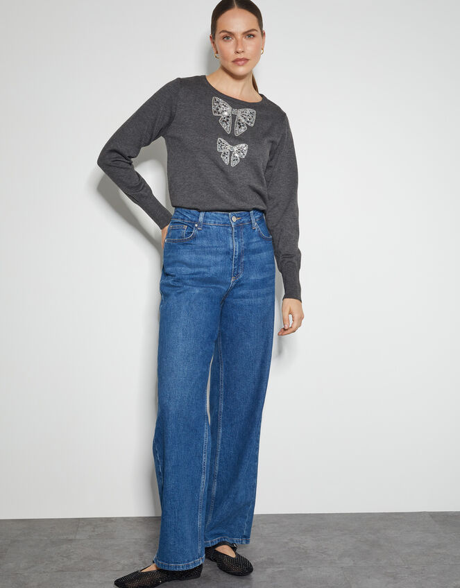 Di Sequin Bow Crew Neck Sweater, Gray (DARK GREY), large