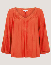 Kallie Flute Sleeve Dobby Blouse, Orange (ORANGE), large