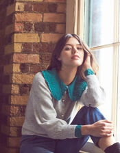 Pearl Button Cropped Cardigan, Grey (GREY), large