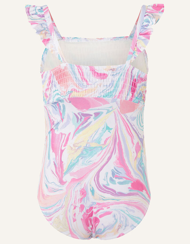 Marble Print Shirred Swimsuit, Pink (PINK), large