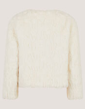 Cornelli Embroidered Faux Fur Jacket, Ivory (IVORY), large
