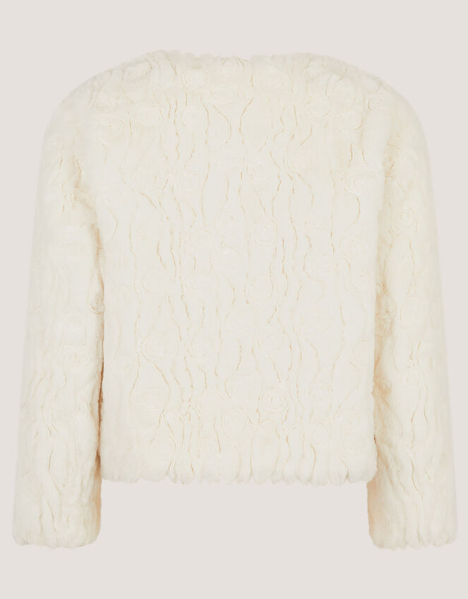 Cornelli Embroidered Faux Fur Jacket, Ivory (IVORY), large