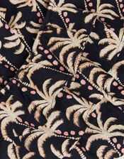 One Shoulder Palm Print Frill Playsuit, Black (BLACK), large