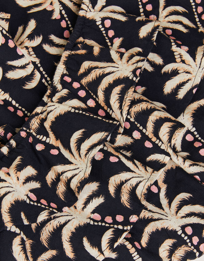 One Shoulder Palm Print Frill Playsuit, Black (BLACK), large