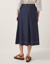 Harper Seamed Denim Midi Skirt, Blue (INDIGO), large