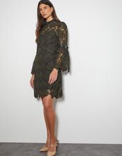 Eliza Long Sleeve Lace Mini Dress, Green (KHAKI), large