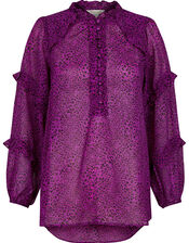 Animal Print Dipped Hem Blouse, Purple (PURPLE), large