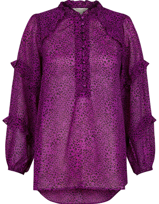 Animal Print Dipped Hem Blouse, Purple (PURPLE), large