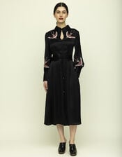Tallulah & Hope Tamsin Bird Embroidered Midi Dress, Black (BLACK), large