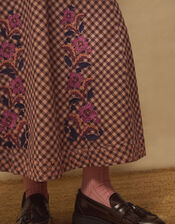 East Freya Embroidered Check Maxi Skirt, Brown (BROWN), large