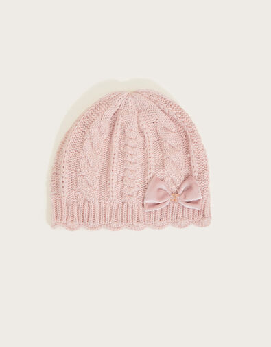 Scalloped Beanie Hat with Recycled Polyester Pink, Pink (PINK), large