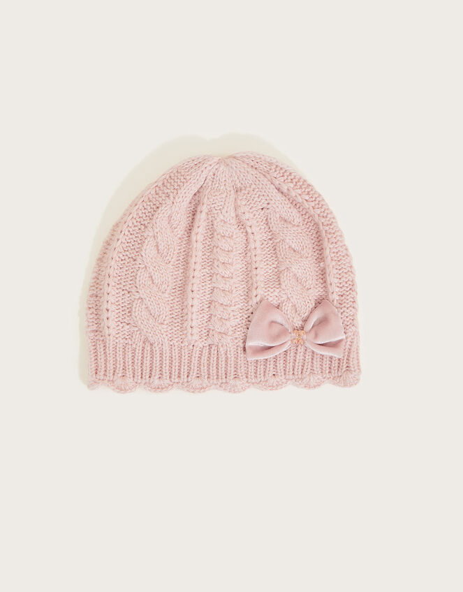 Scalloped Beanie Hat with Recycled Polyester, Pink (PINK), large