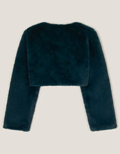 Marie Bow Faux Fur Shrug, Teal (TEAL), large