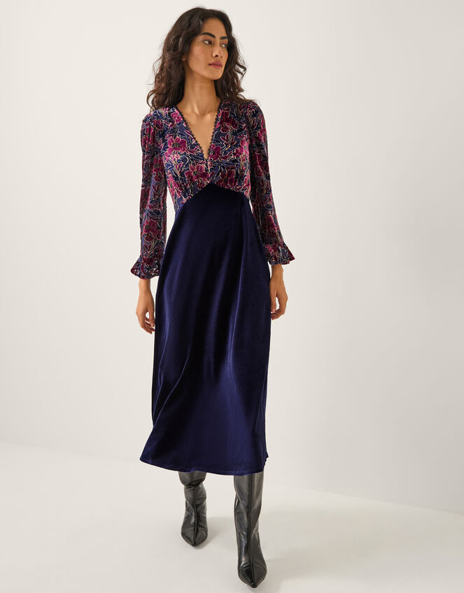 Milena Floral Devoré Velvet Midi Dress, Purple (PURPLE), large