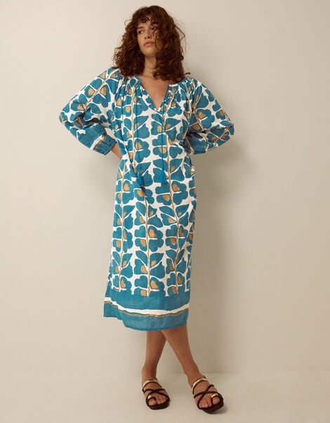 Leila Print Midi Beach Dress, Teal (TEAL), large