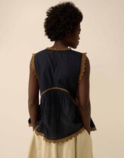 East Winnie Broderie Cotton Top, Blue (NAVY), large