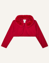 Baby Super-Soft Faux Fur Collar Cardigan, Red (RED), large
