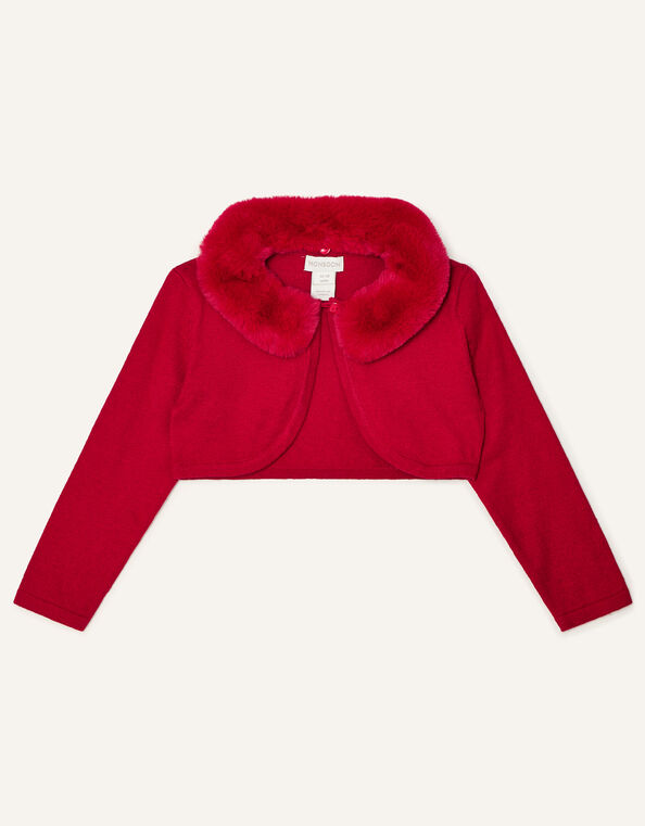 Baby Super-Soft Faux Fur Collar Cardigan, Red (RED), large
