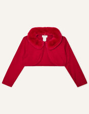 Baby Super-Soft Fur Collar Cardigan, Red (RED), large