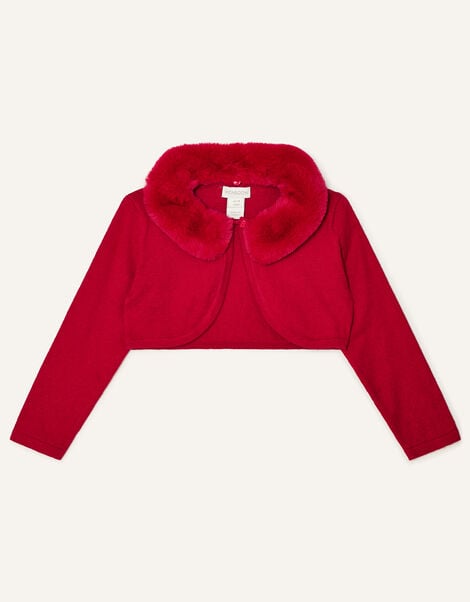 Baby Super-Soft Fur Collar Cardigan Red, Red (RED), large