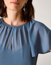 Madison Flutter Sleeve Pleated Bridesmaid Dress, Blue (PETROL), large