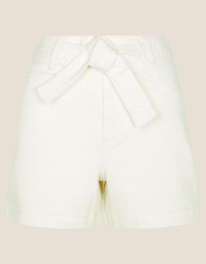 Tie Waist Denim Shorts with Sustainable Cotton, Natural (ECRU), large