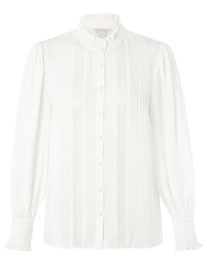Victoriana Lace Trim Blouse, Ivory (IVORY), large