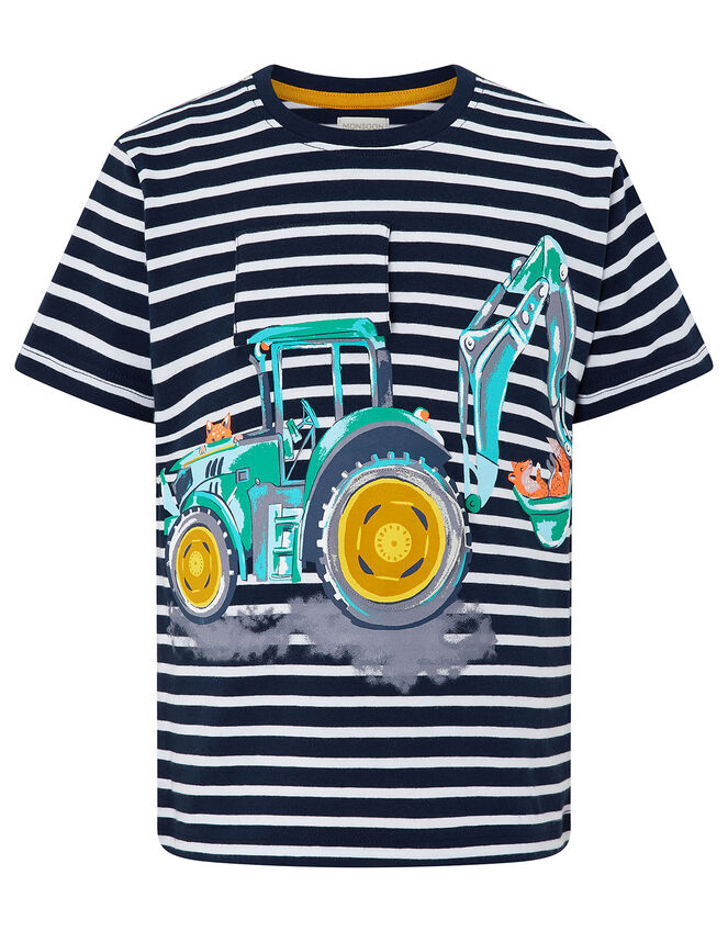 Lawrence Striped T-Shirt with Tractor, Blue (NAVY), large
