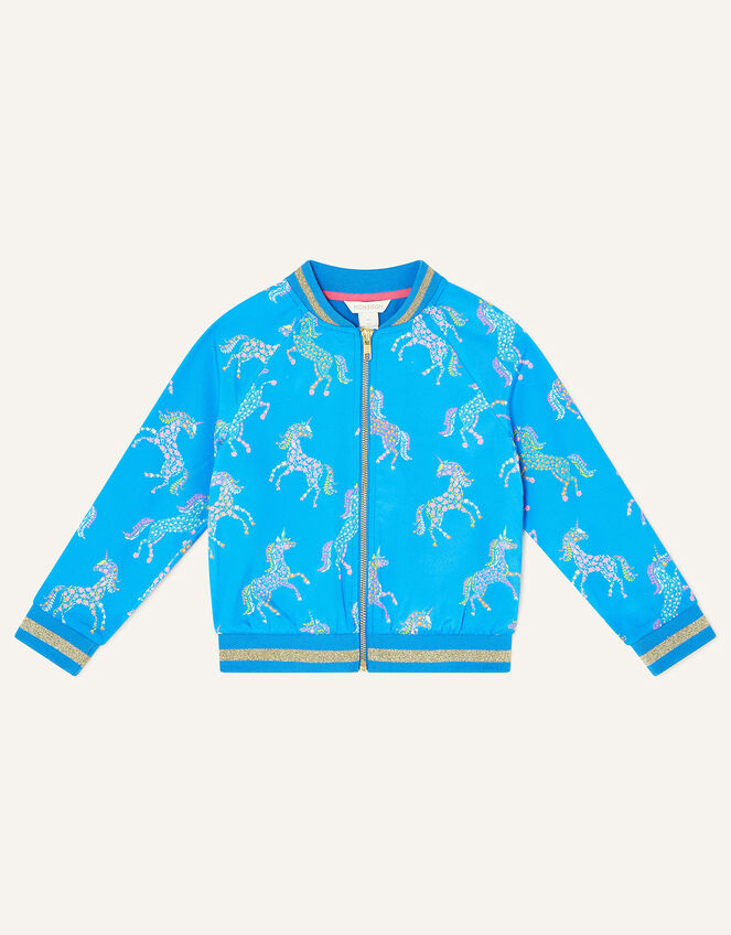 Unicorn Print Bomber Jacket, Blue (BLUE), large