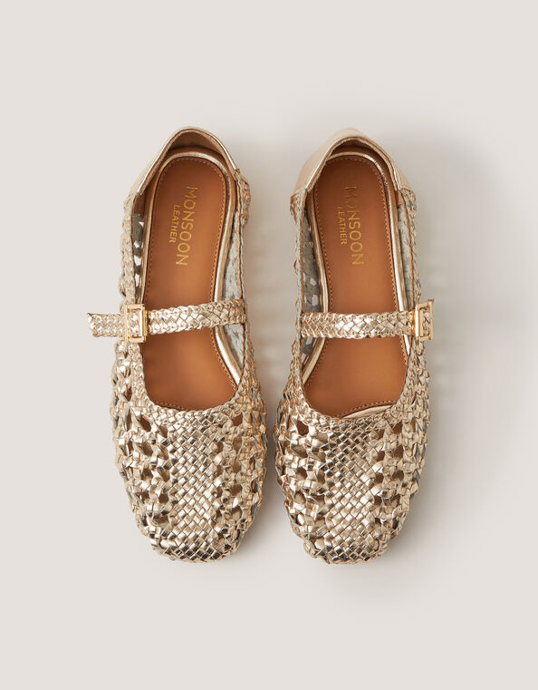 Bessy Woven Leather Mary Jane Ballet Flats, Silver (SILVER), large