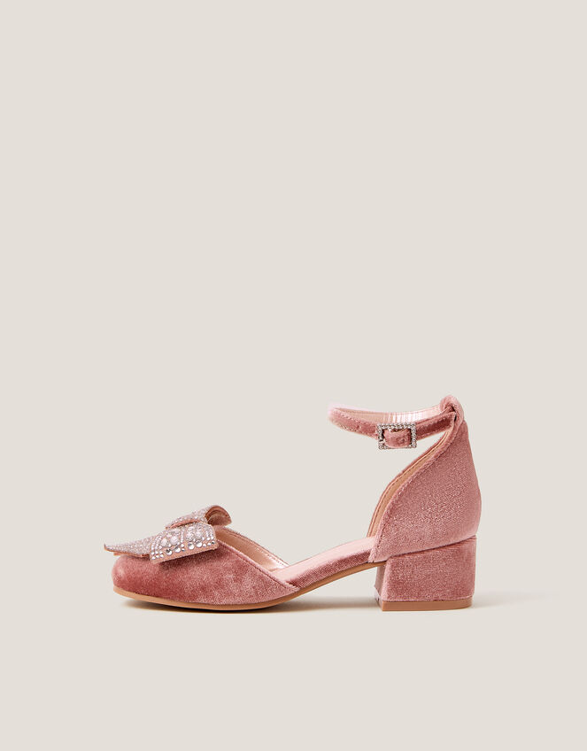 Jewel Bow Velvet Heels, Pink (PINK), large