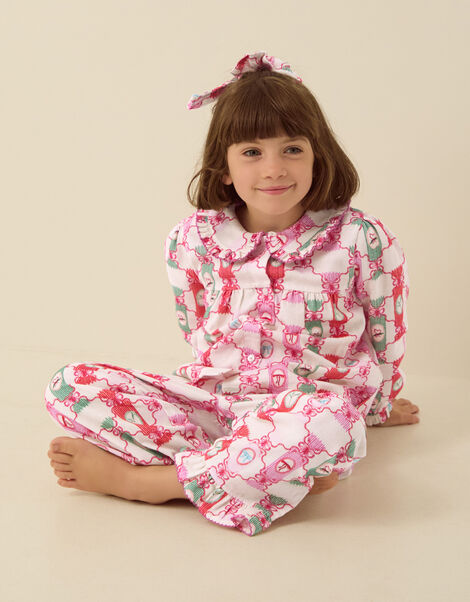Christmas Cracker Long Pyjamas & Hair Scrunchie Set, Cream (CREAM), large