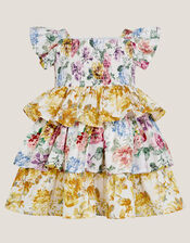 Baby Floral Print Puff Sleeve Dress, Yellow (YELLOW), large