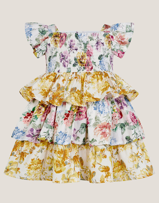 Baby Floral Print Puff Sleeve Dress, Yellow (YELLOW), large