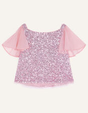 Sequin Chiffon Top, Pink (DUSKY PINK), large