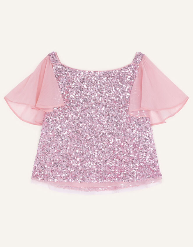 Sequin Chiffon Top, Pink (DUSKY PINK), large