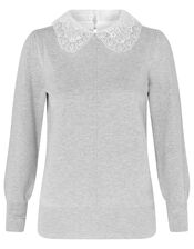Lace Collar Jumper, Grey (GREY MARL), large