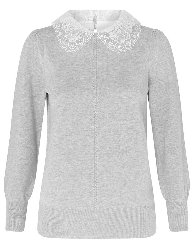 Lace Collar Jumper, Grey (GREY MARL), large