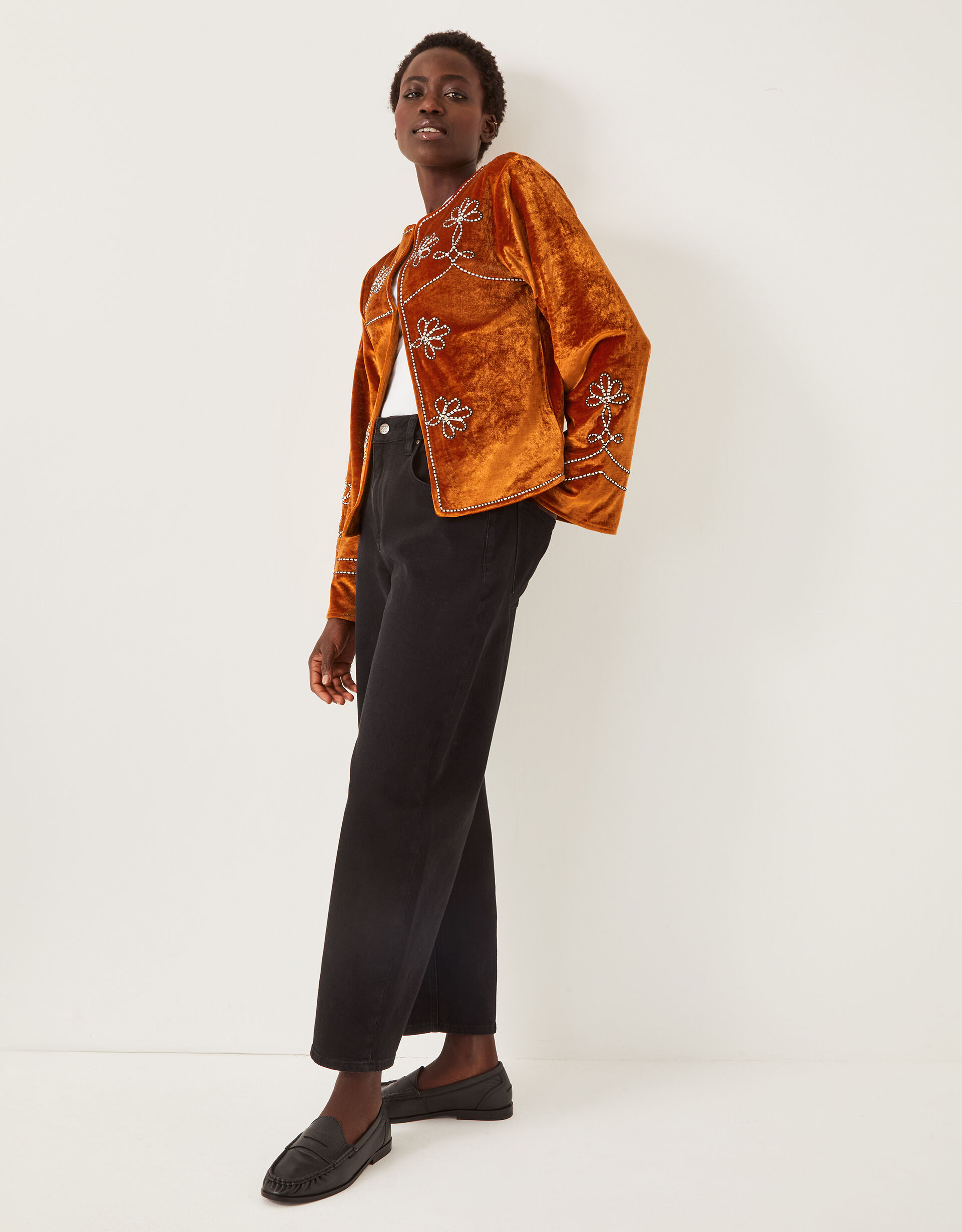Venus Embroidered Velvet Jacket Orange | Jackets | Monsoon US.