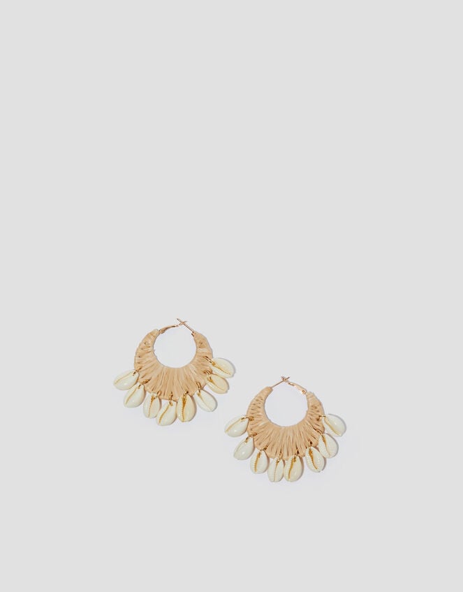 Raffia Shell Hoop Earrings, , large