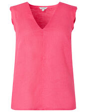 Lotus Scallop Sleeveless Top in Pure Linen, Pink (PINK), large