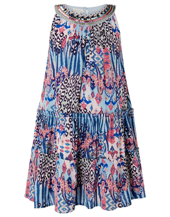 Mercy Clash Print Dress in LENZING™ ECOVERO™, Blue (BLUE), large