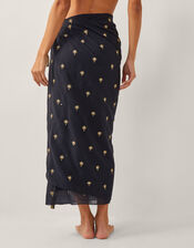 Ivy Palm Embroidered Sarong, Black (BLACK), large