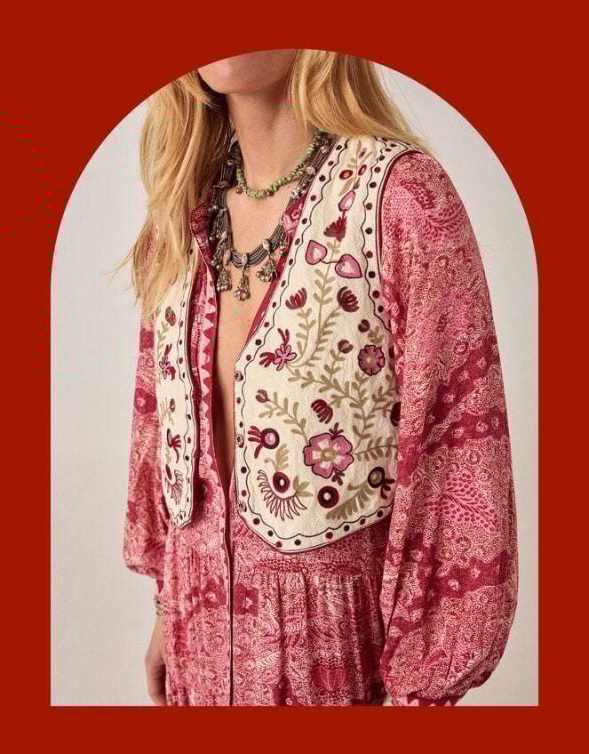 Maison Hotel Lola Folk Embroidered Vest , White (WHITE), large