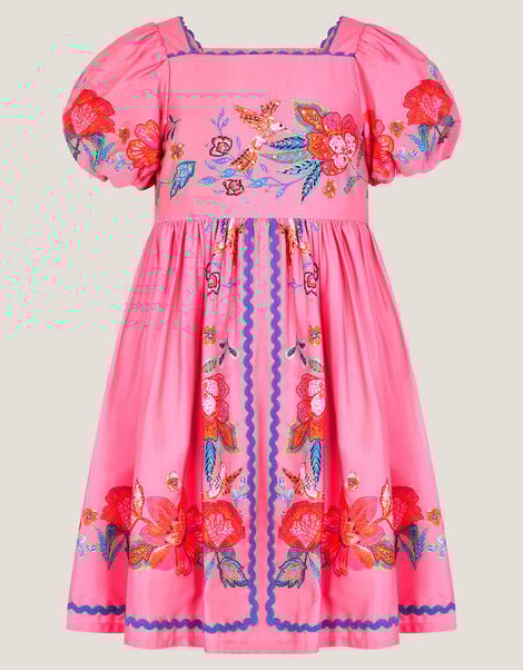Aurelia Tropical Floral Puff Sleeve Dress, Pink (PINK), large
