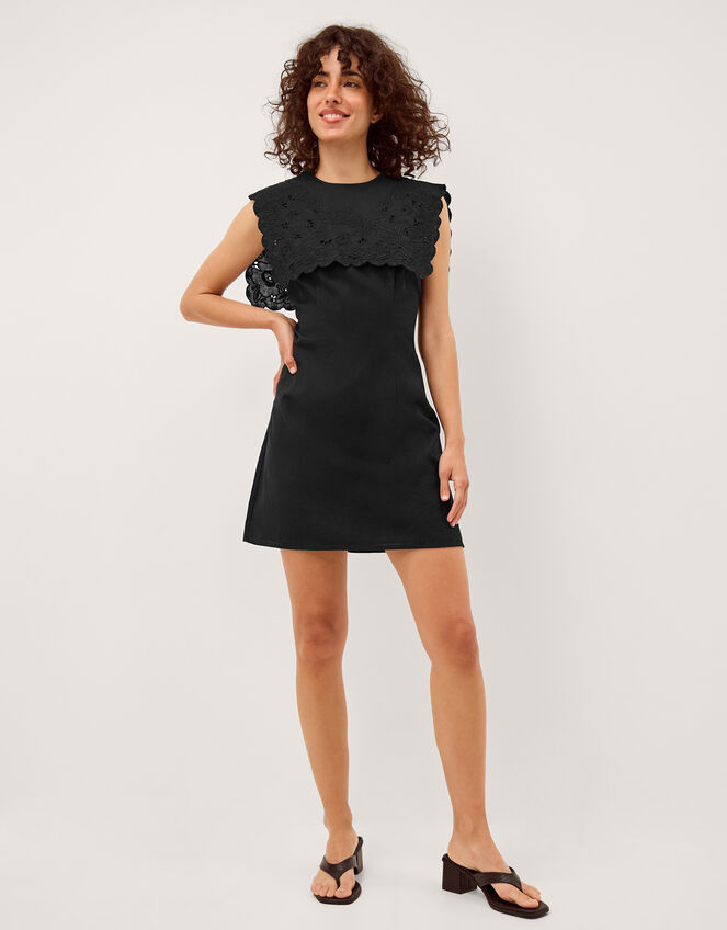 Lexi Embroidered Bib Mini Dress, Black (BLACK), large