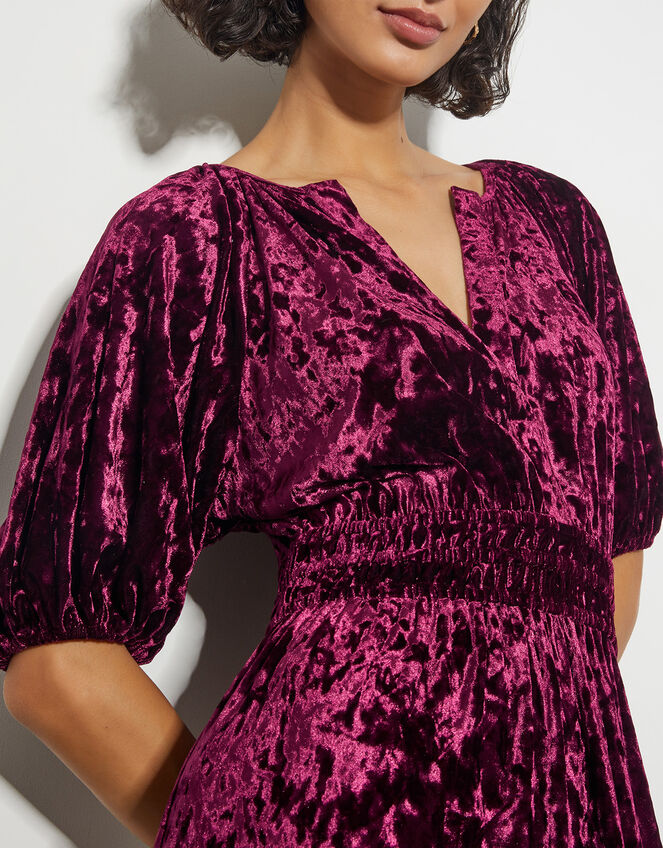 Valle Puff Sleeve Velvet Midi Dress, Red (BERRY), large