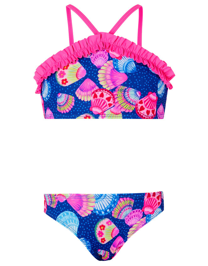 Shell Print Frill Bikini Set, Blue (NAVY), large