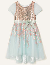 Sequin Foil Print Dress , Teal (DUCK EGG), large