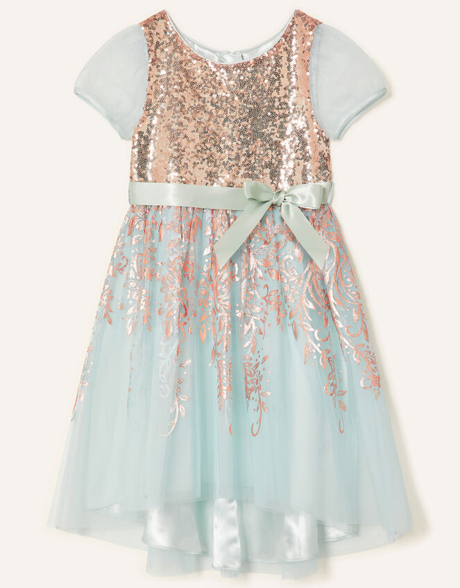 Sequin Foil Print Dress , Teal (DUCK EGG), large